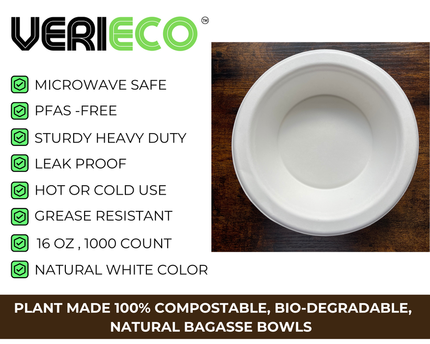 16 OZ  Round Compostable Bowls  ( 1000 UNITS PER BOX )