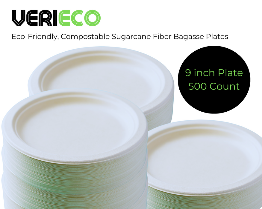 9 inch Round Compostable Plates ( 500 UNIT PER BOX )