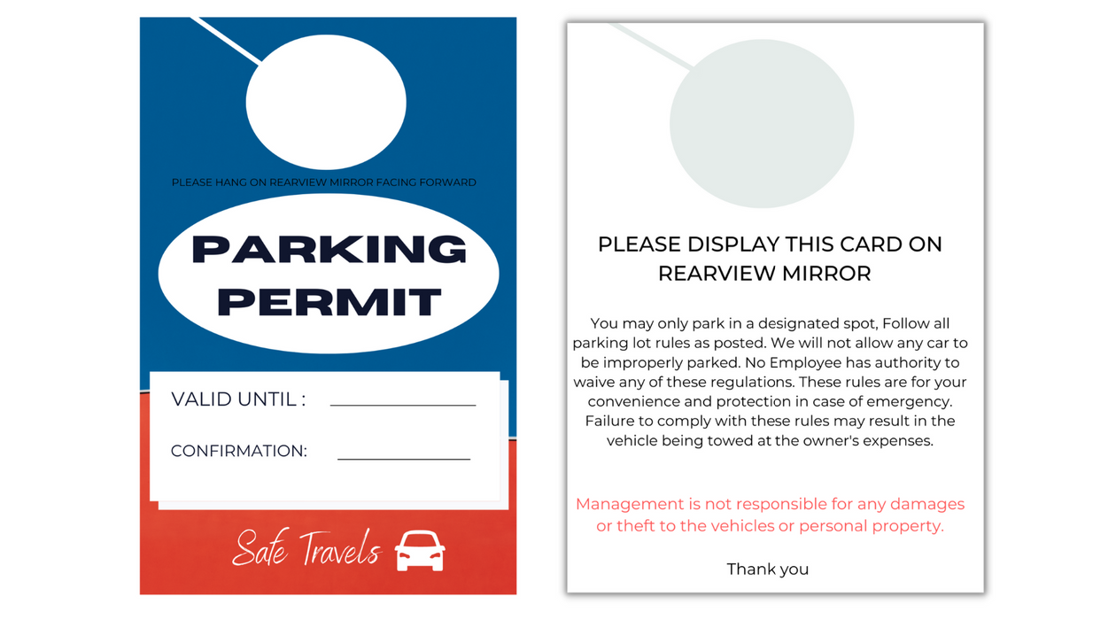 Hotel Parking Permit, Box of 5000 Parking Permits